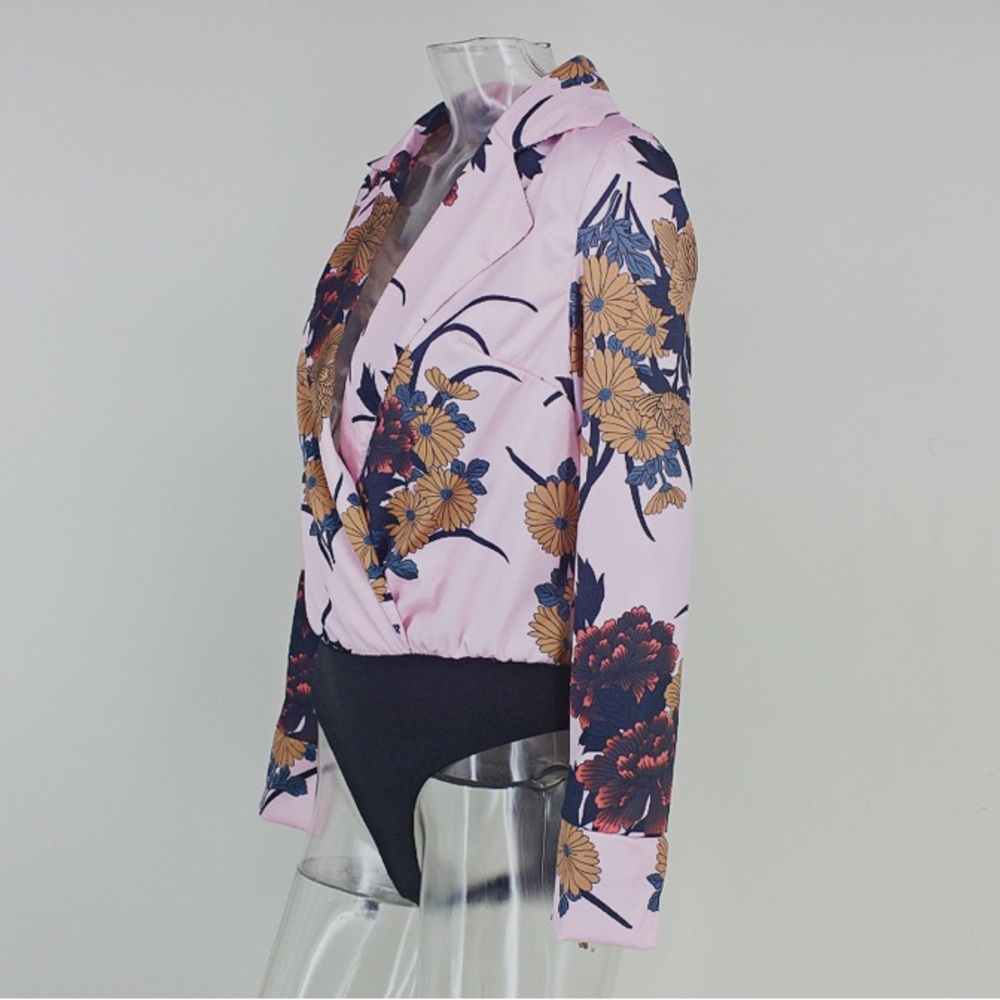 NEW! Pink Floral Silk Bodysuit - Picture 3 of 7
